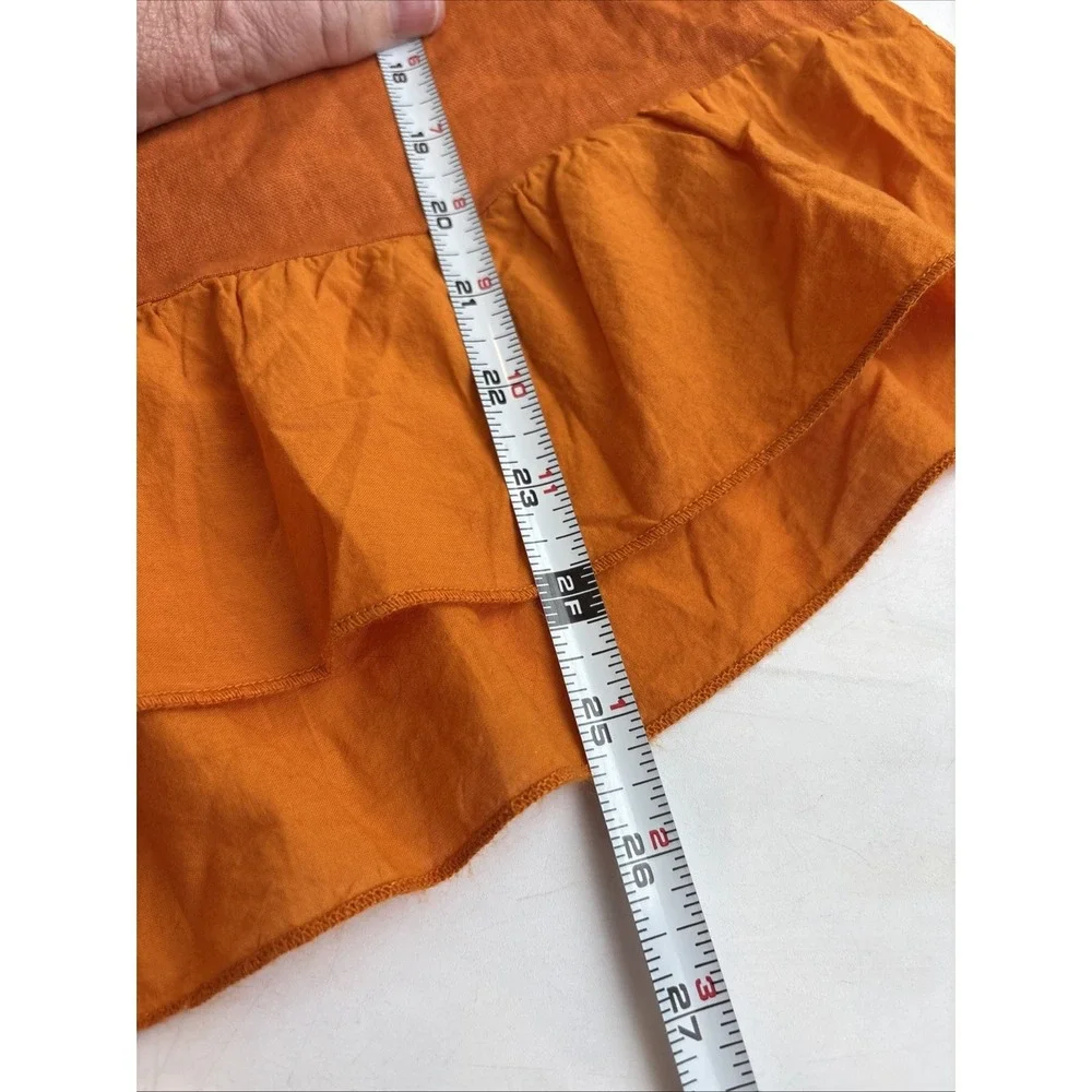 Terzo Millennio Italy 100% Linen Ruffle Top Orange Minimalist Coastal Peasant M - Picture 5 of 6